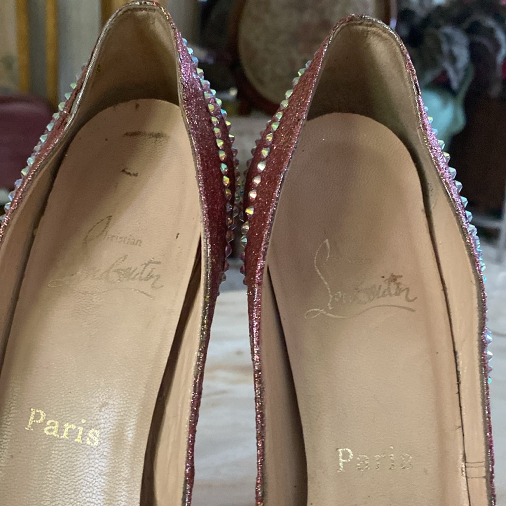 Christian Louboutin Custom Pink Rhinestone Heels Sz 39-1/2 - Picture 10 of 11